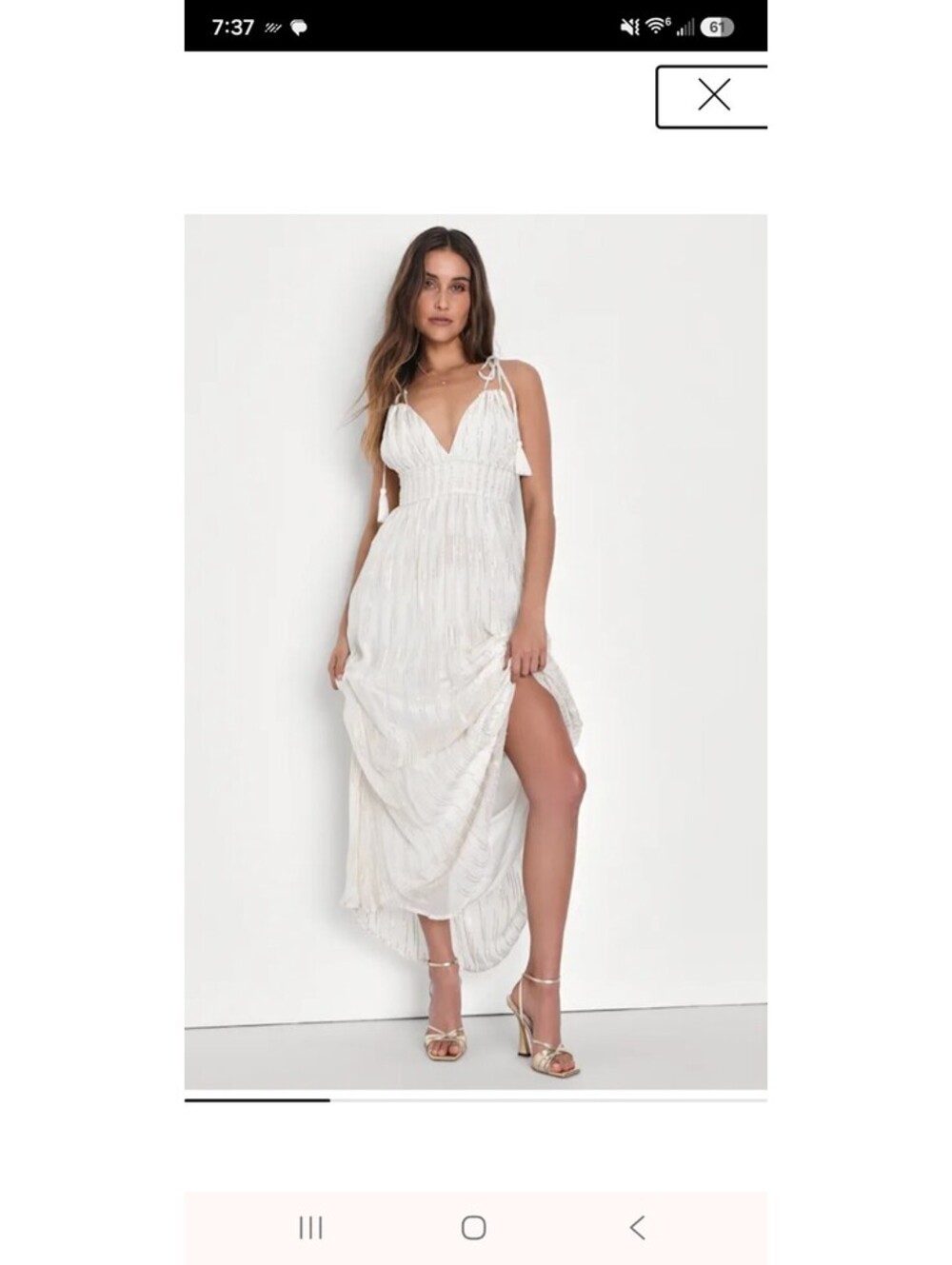 Lulu's Ivory and Gold Sequin Maxi Dress with Tassel Straps